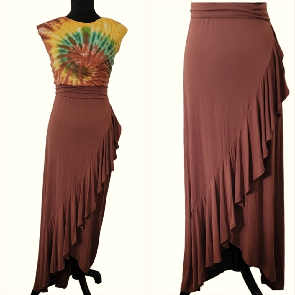 Lock & Love Jersey Ruffle  Maxi Skirt